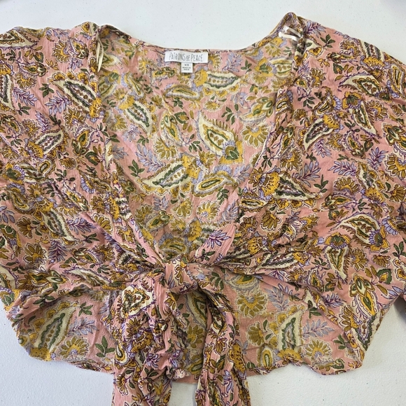 Patrons Of Peace Boho Tie Front Cropped Top - Picture 2 of 10
